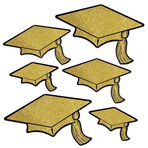 Gold Glitter Foil Grad Cap Cutouts 