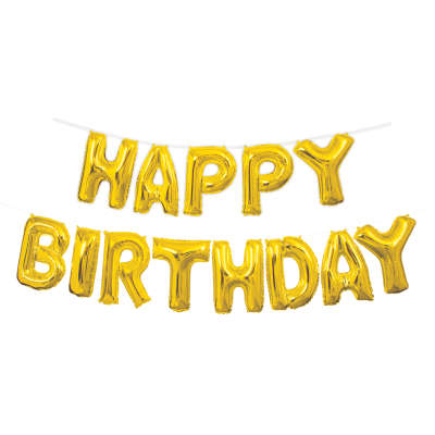 Gold Happy Birthday Foil Letter Balloon Banner Kit 14