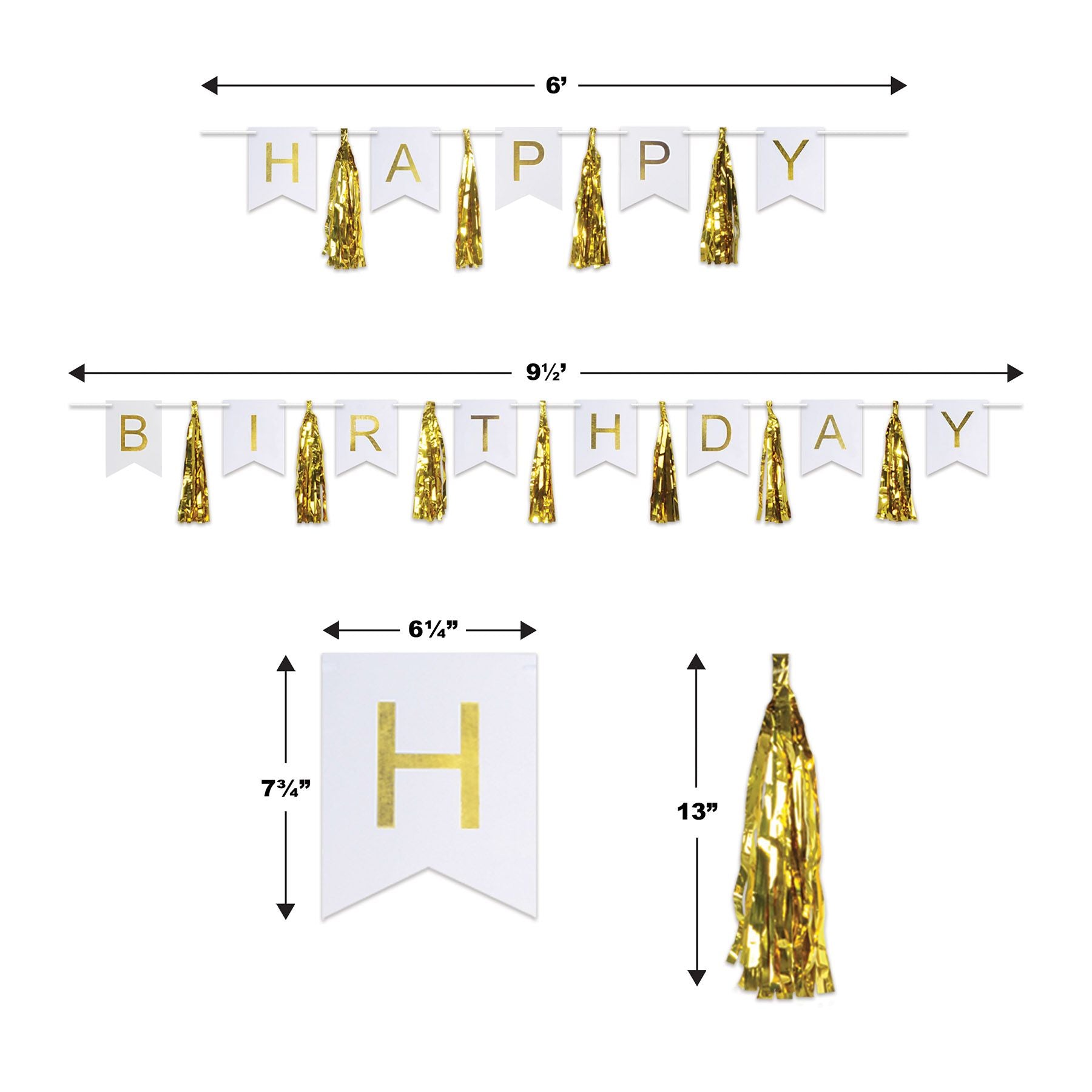 Gold Happy Birthday Tassel Streamer