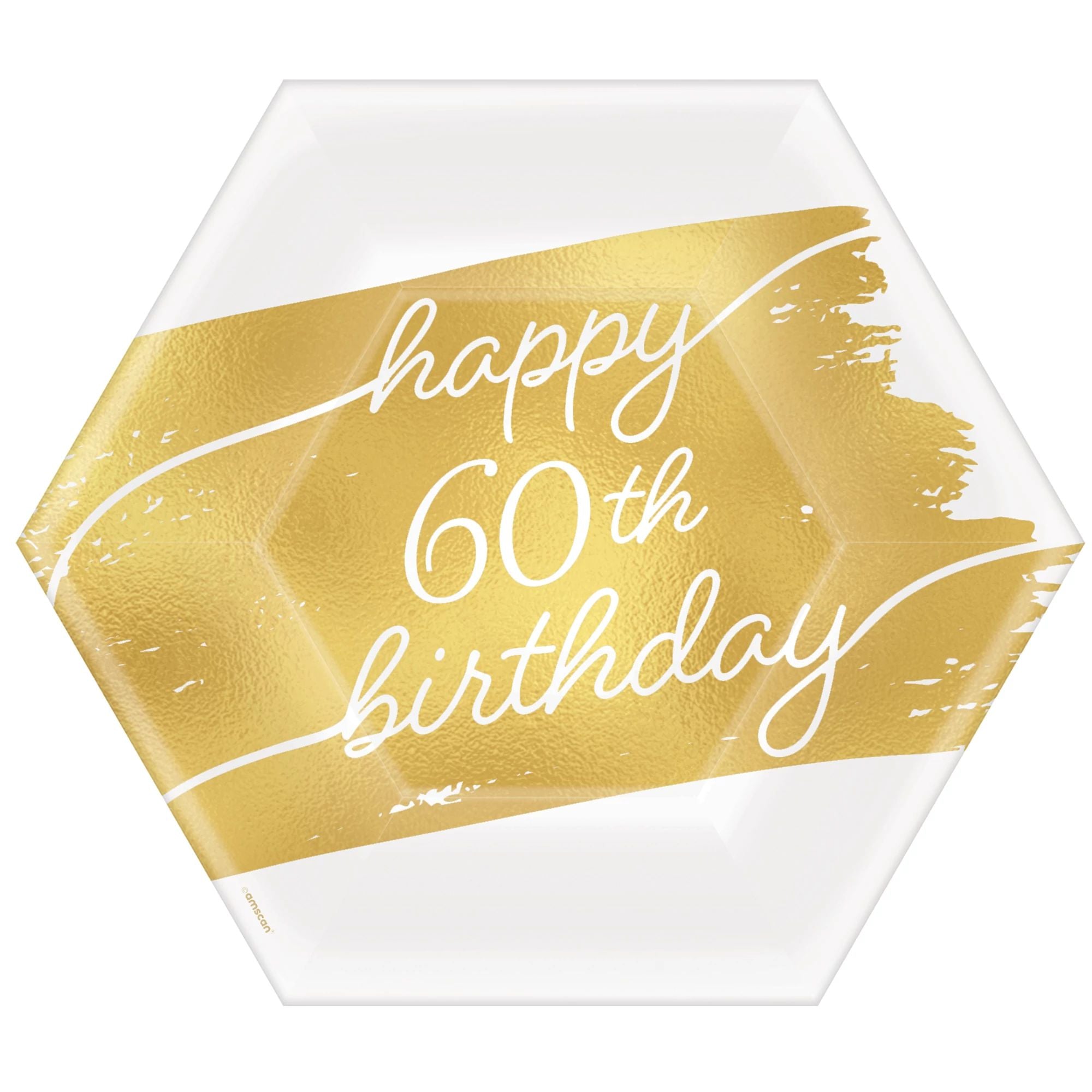 60th 7in Hexagon Metallic Plates 8ct| Milestone Birthday