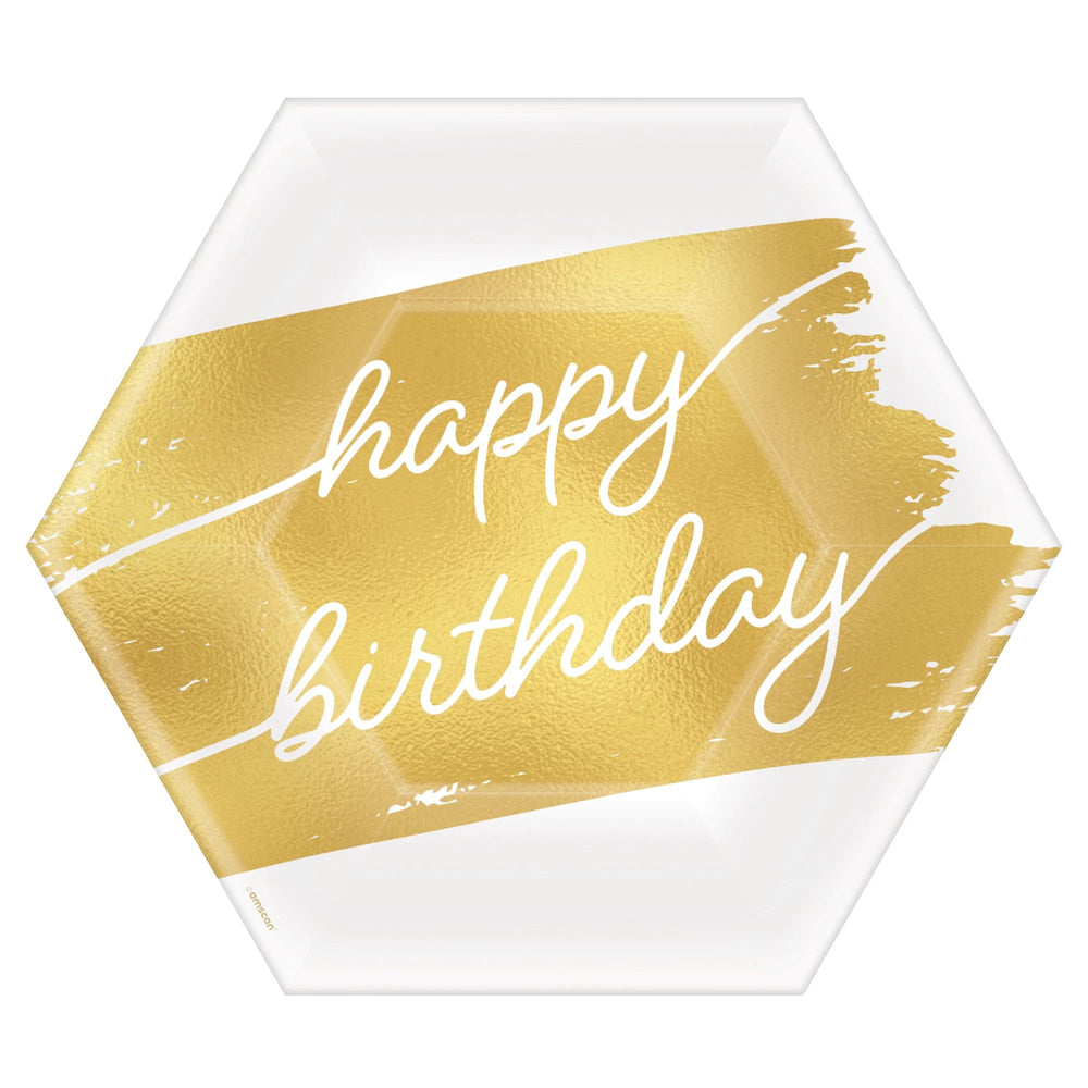 Golden Age Birthday Happy Birthday 7" Hexagon Plates 8 ct