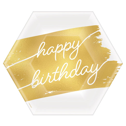 Golden Age Birthday Happy Birthday 7" Hexagon Plates 8 ct