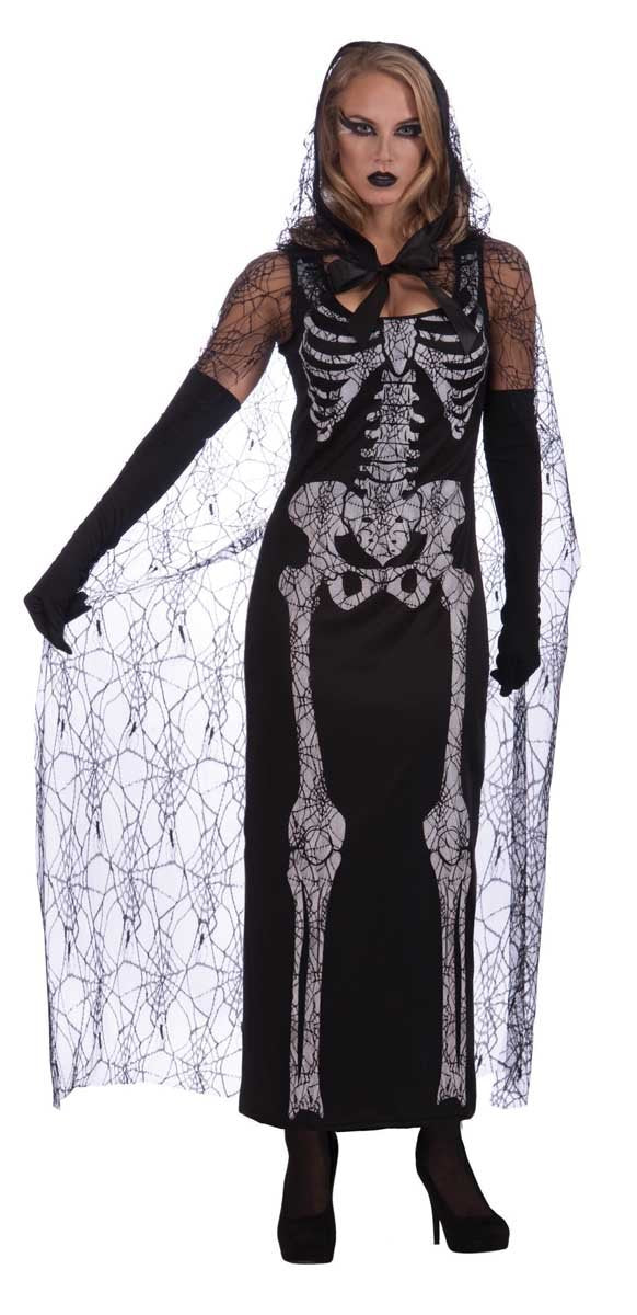 Dress with skeleton print and webbed cape