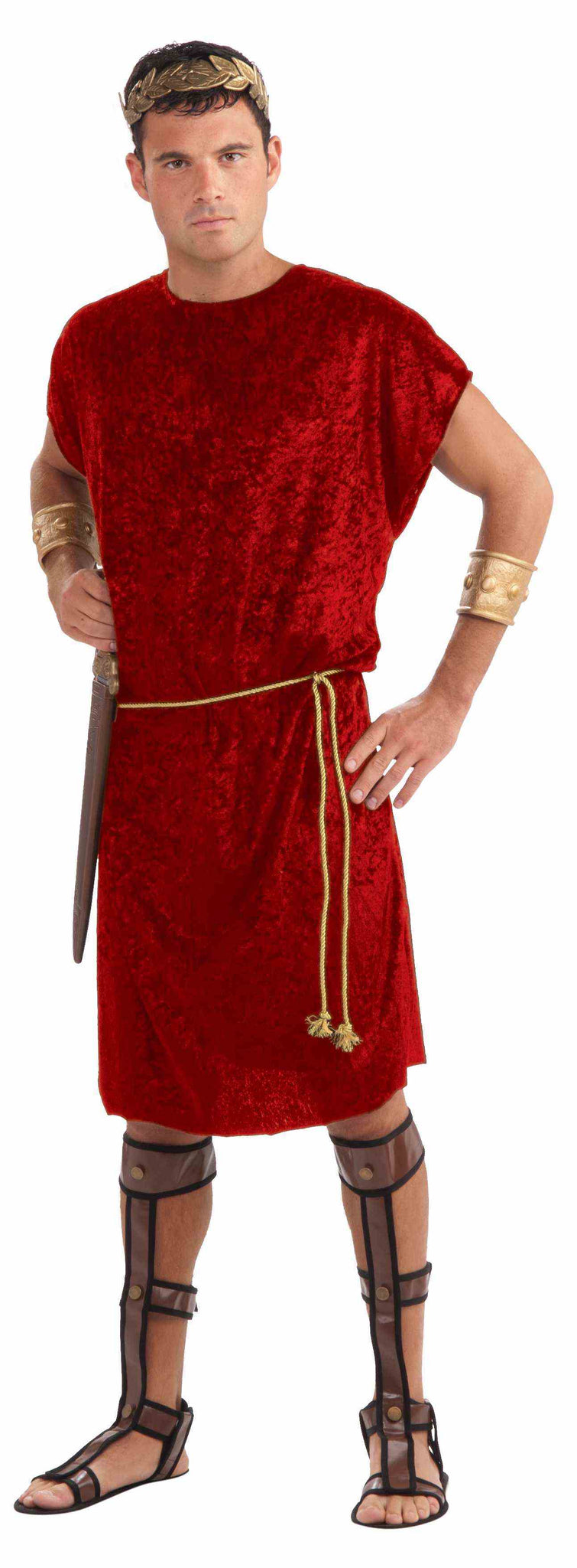 Red tunic with gold rope belt