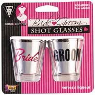 Bride glass and pink inside, Groom has black inside