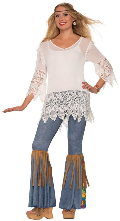 White with crochet bottom and sleeves
