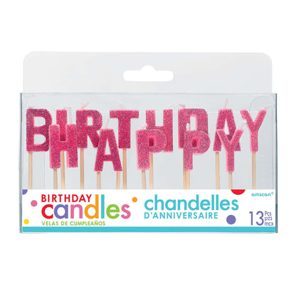 Pink Happy Birthday Glitter Pick | Candles