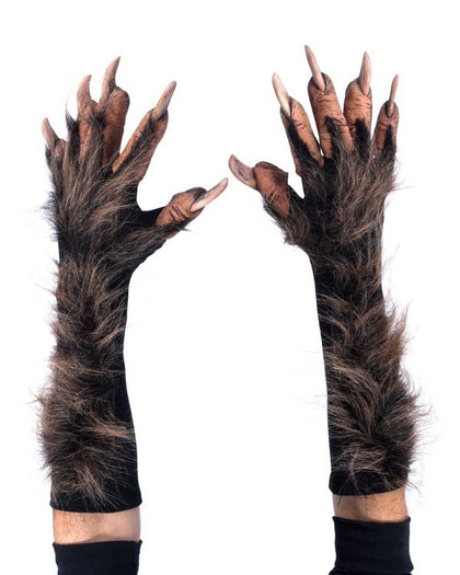 Brown furry gloves with claws