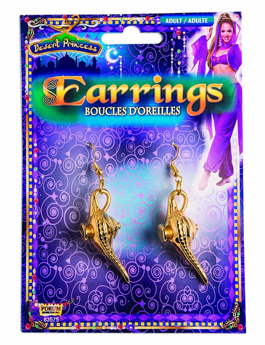 Gold 3D genie lamp wire earrings