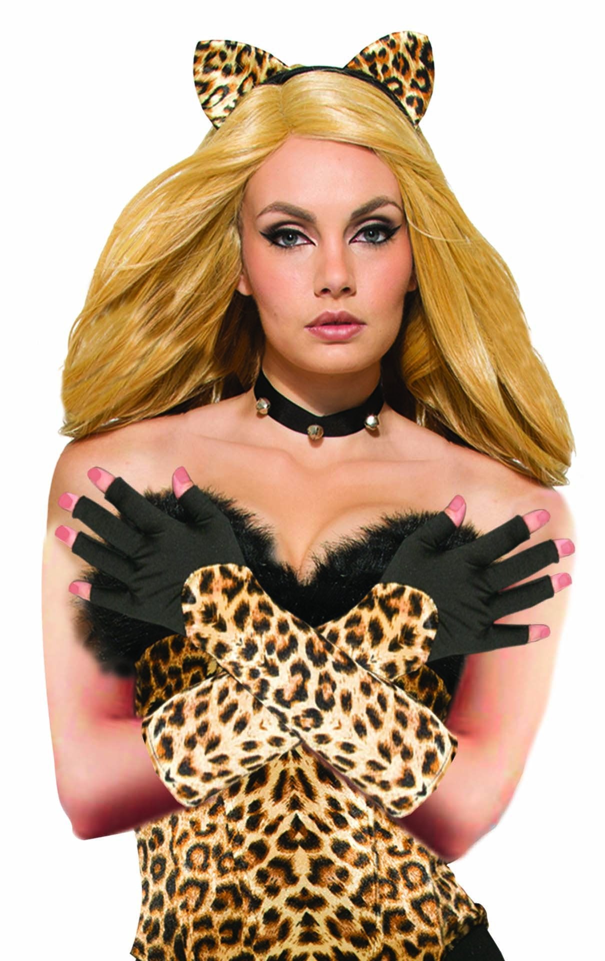 Soft nylon black hands with leopard print to elbow