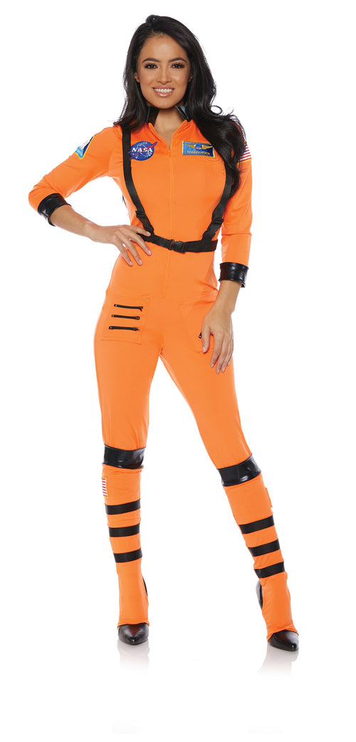 Orange jumpsuit with patches