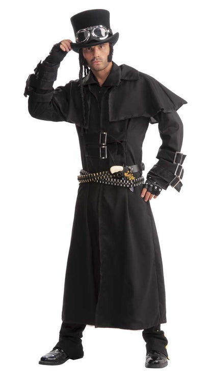 Black trench coat with duster and silver buckles