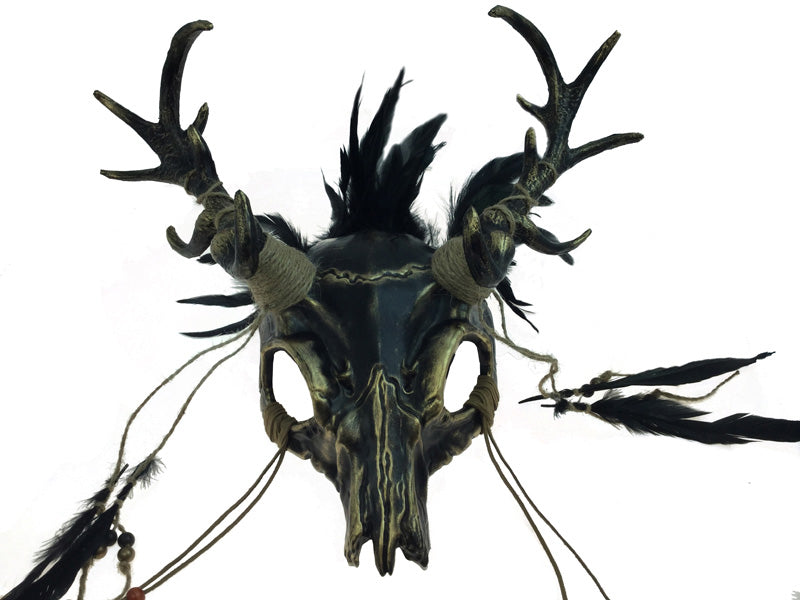 Metallic Ancestral Demon Mask with Antlers