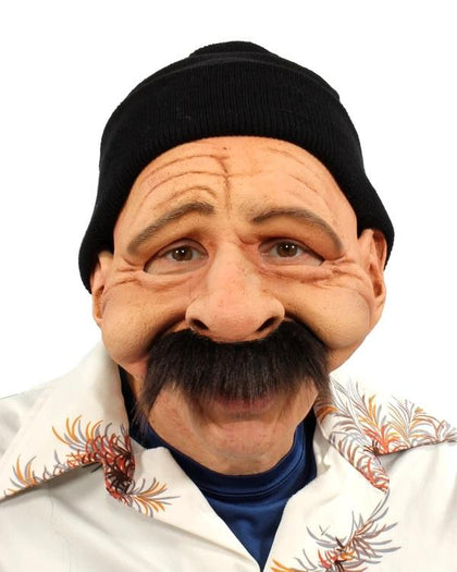 Large nose, mustache and knit cap