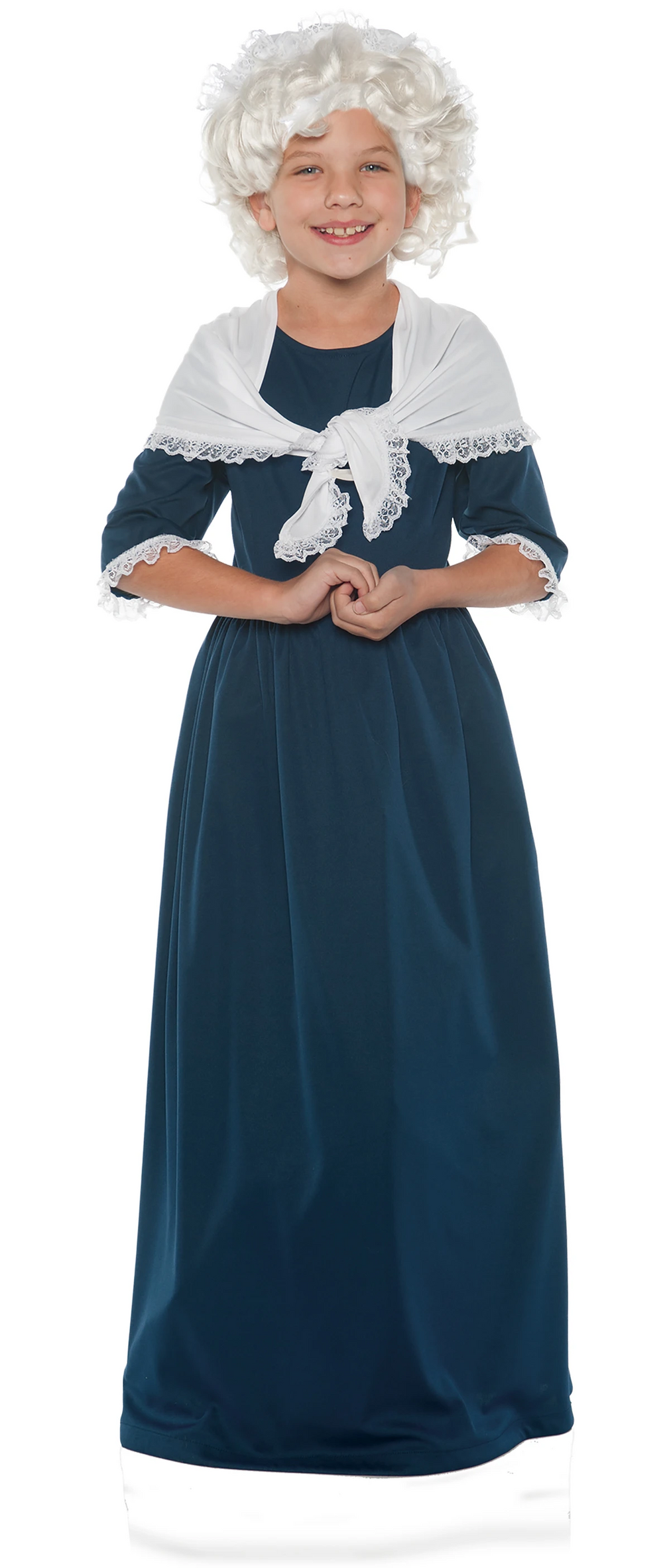 Blue dress with attached white shawl