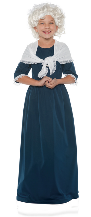 Blue dress with attached white shawl