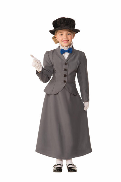 Grey Jacket and Skirt, Shirt front with bow tie and black hat