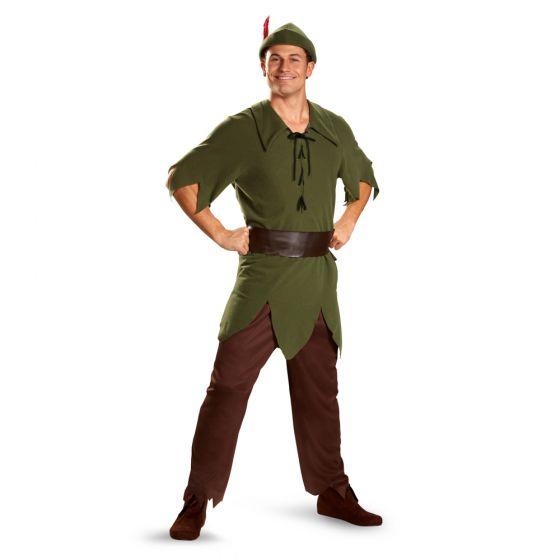 Green shirt, brown pants, belt and hat