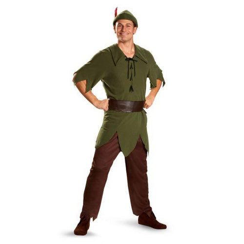 Green shirt, brown pants, belt and hat