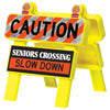Caution seniors crossing mini barricade