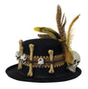 Black hat with skulls, bones, feathers