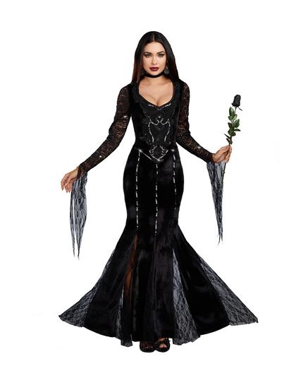 Black gown with ornate sleeves