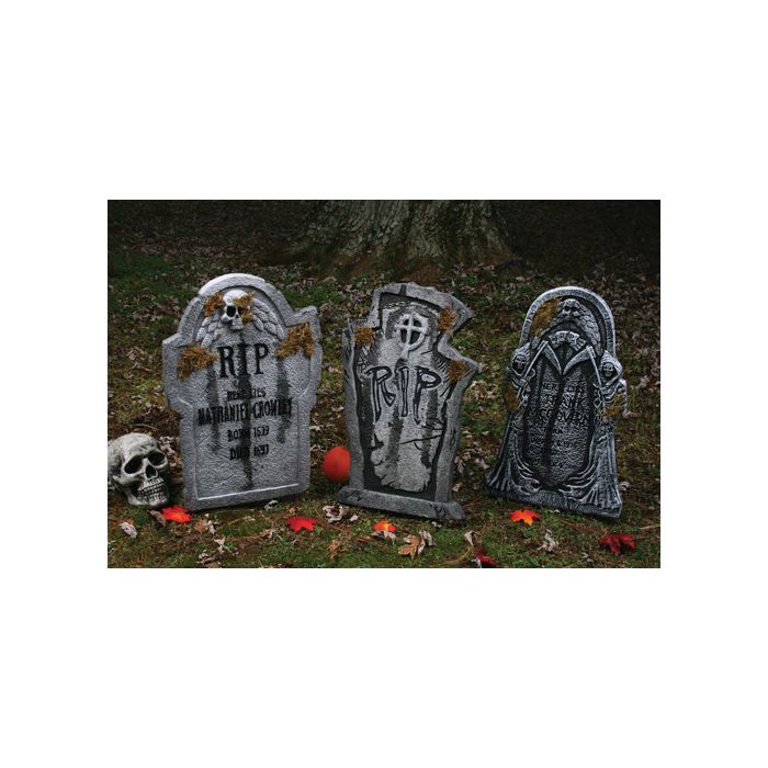 Unique Shape Moss Accented Tombstones