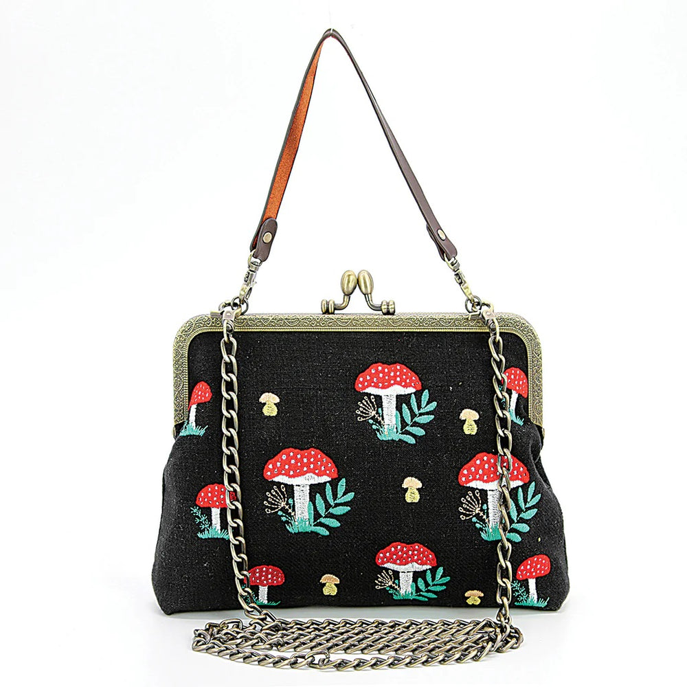Mushrooms Kisslock Frame Bag In Cotton | Halloween
