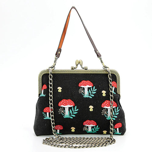 Mushrooms Kisslock Frame Bag In Cotton | Halloween