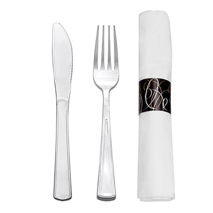 Napkin Rolls With Silver Cutlery 25ct | Fork & Knife
