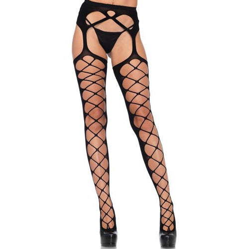 Net front opaque back garter stockings