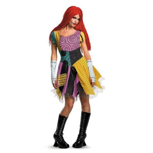 Patchwork dress, petticoat, gloves and wig