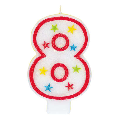 Number 8 Glitter Birthday Candle with Cake Decoration