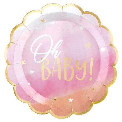 Oh Baby Dinner Plates 8ct - Pink | Baby Shower