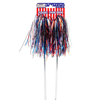Patriotic Pom-Pom Tinsel Sticks - 2pk