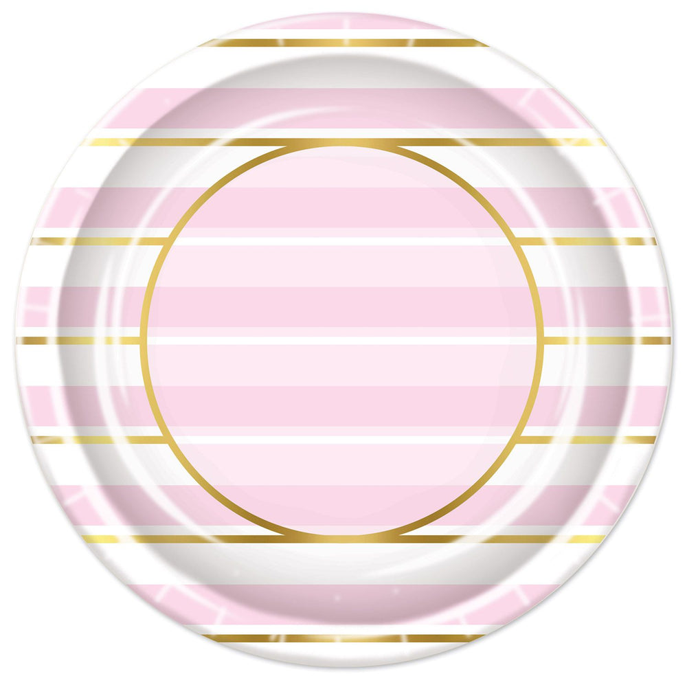 Pink Striped Dinner Plates 8ct
