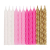 Pink White & Gold Spiral Birthday Candles 24ct