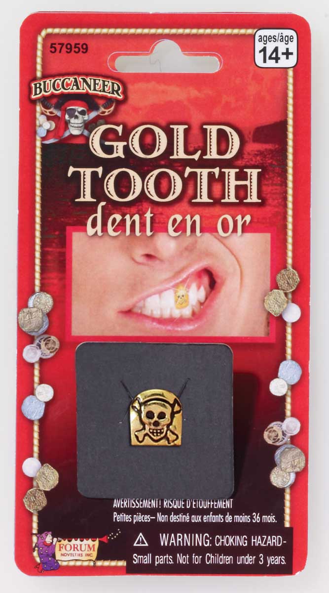 Gold tooth with skull and cross bones