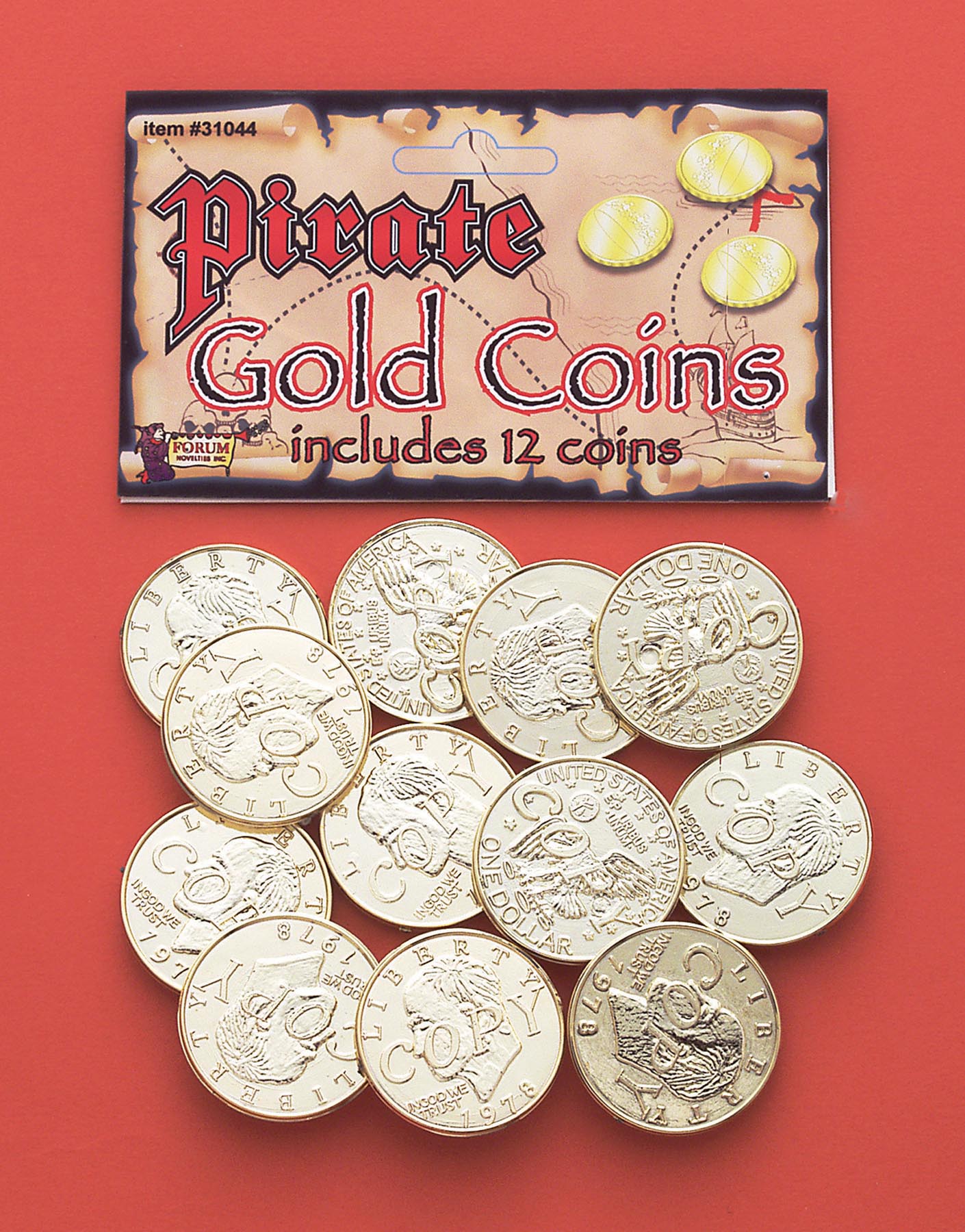 Bag of 12 gold pirate coins