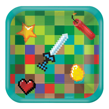 Pixel Party 7in Square Plates 8ct | Kid's Birthday