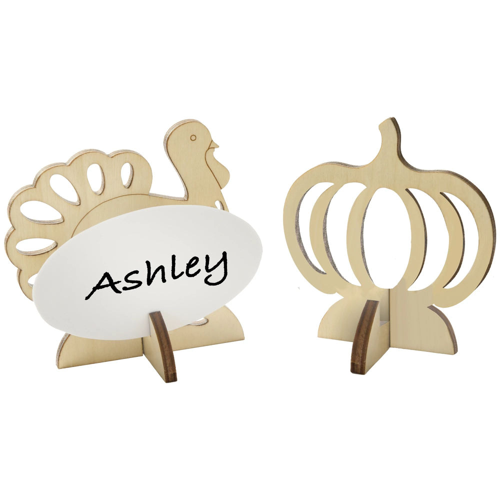 Pumpkin & Turkey Wood Cutout Nametag Holders 8ct | Thanksgiving