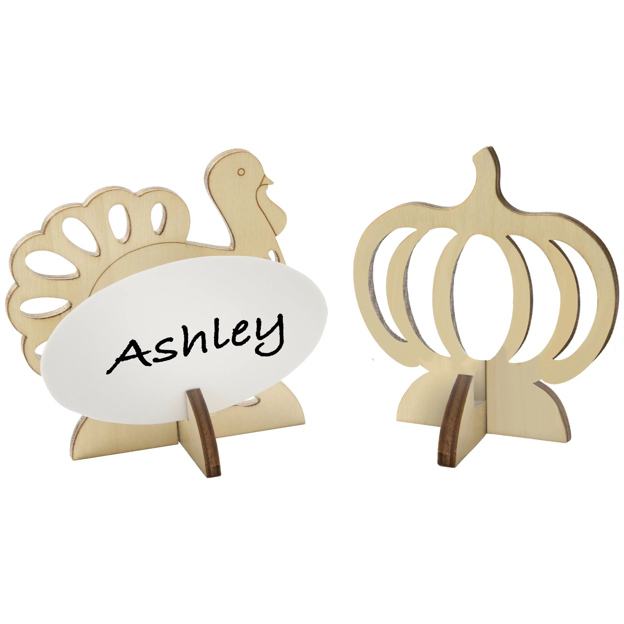 Pumpkin & Turkey Wood Cutout Nametag Holders 8ct | Thanksgiving