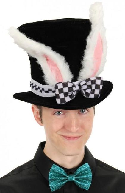 Black Top Hat with White Bunny Ears
