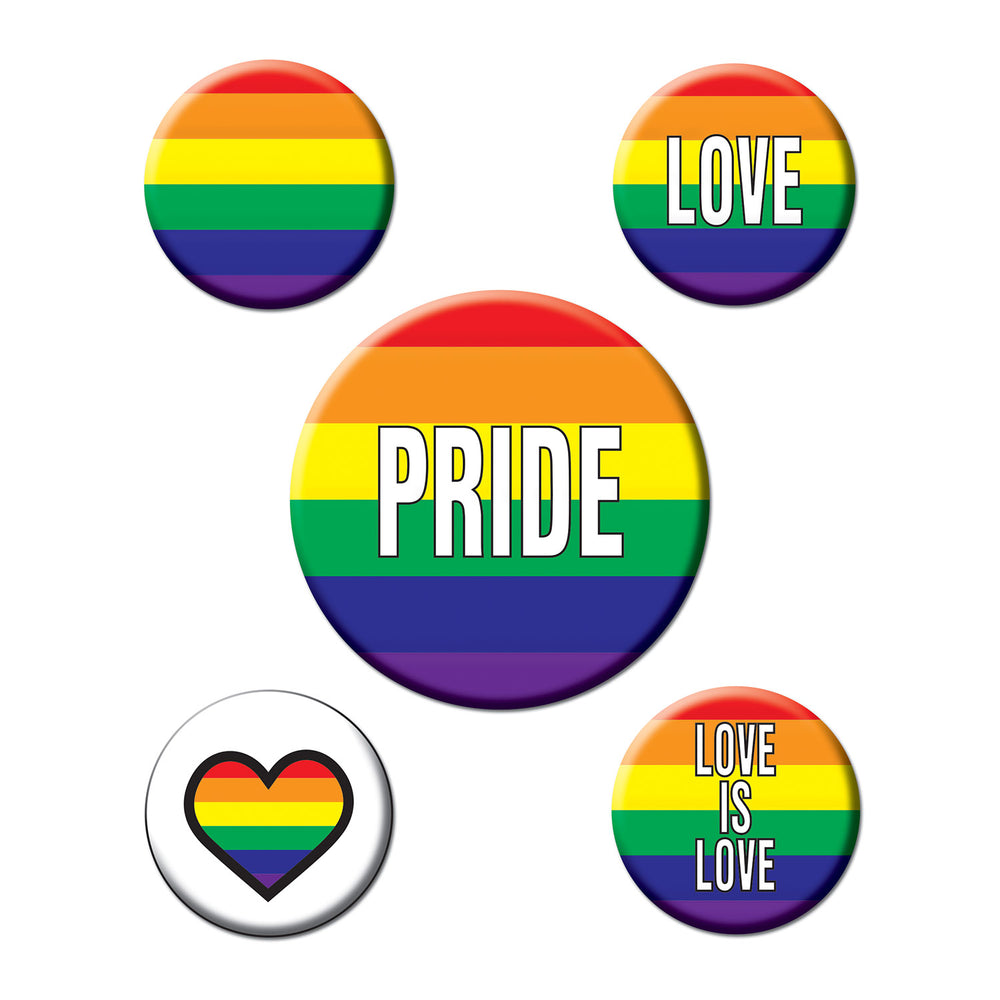 Rainbow Party Buttons 2-1/3" & 1-1/3"