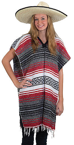Red Traditional Mexican Poncho