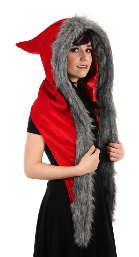 Red with grey faux fur