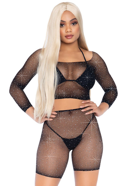 Fishnet Rhinestone Top and Shorts