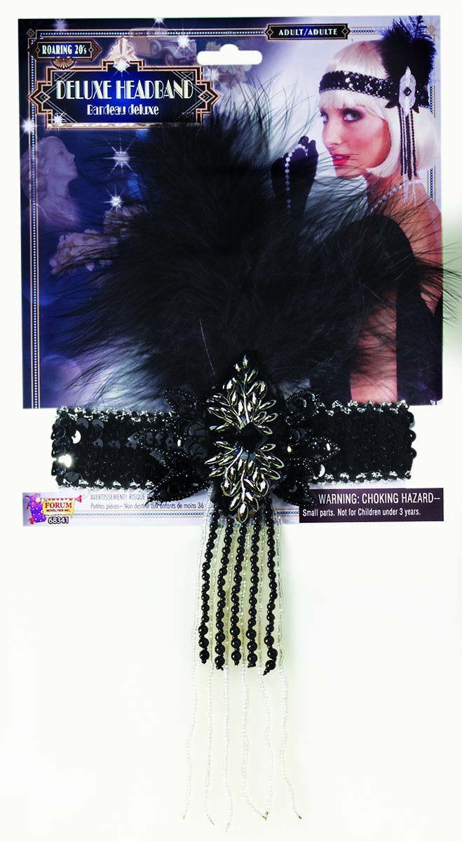 Sequined headband with beads and feathers