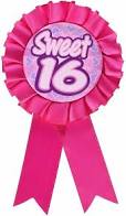 Pink ribbon that says Sweet 16