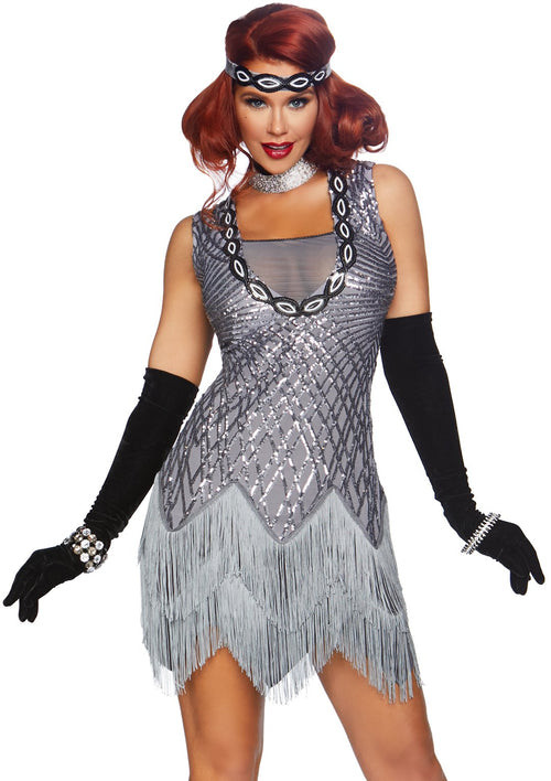 Silver Flapper Fringe Costume